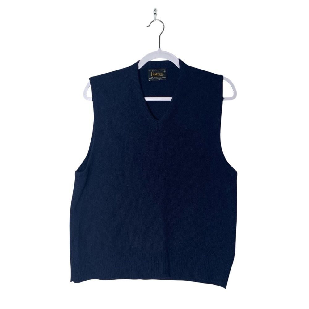 Vintage Campus Wool Blend Navy Blue Knit Sweater Vest Men's Size Large